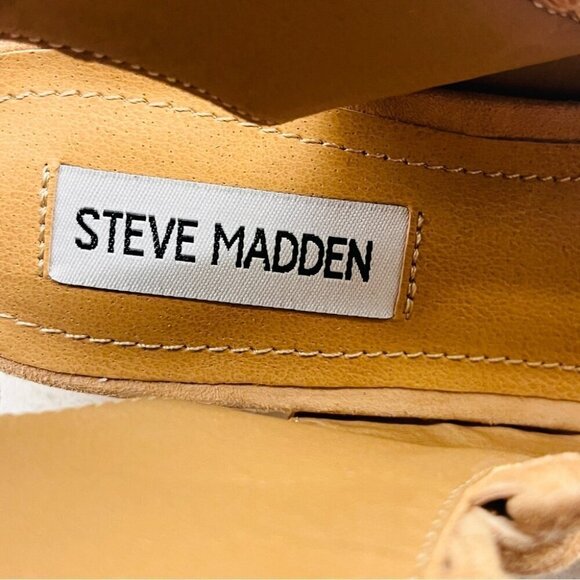 NWT Steve Madden Admire Sandals Sand Tan Leather Suede Lace Up Heel Sz 7.5B Flaw - Picture 14 of 16